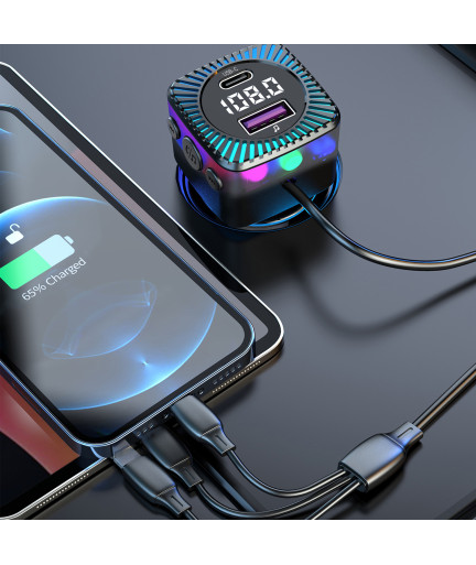 FM Трансмитер Earldom ET-M98, Bluetooth, USB, Type-C, 3.1A, С кабел 3 в 1, Черен - 17768