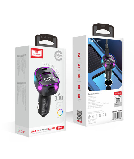 FM Трансмитер Earldom ET-M99, Bluetooth, USB, Type-C, QC, 3.1A, Черен - 17767