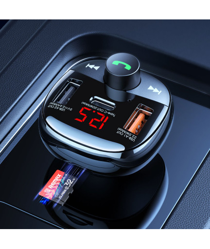 FM Трансмитер Remax Lodi RCC331, Зарядно за кола, 54.5W, Bluetooth, Черен – 40339