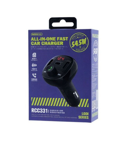 FM Трансмитер Remax Lodi RCC331, Зарядно за кола, 54.5W, Bluetooth, Черен – 40339