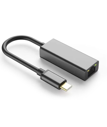 Мрежов адаптер DeTech USB C - RJ45, 1000Mbps, Сив - 17830 