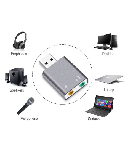 Звукова карта DeTech, USB, 7.1, Сив - 17857