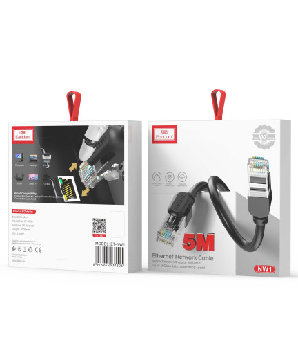 Кабел Earldom ET-NW1 LAN - LAN, CAT6 UTP, 5м, Черен - 18389