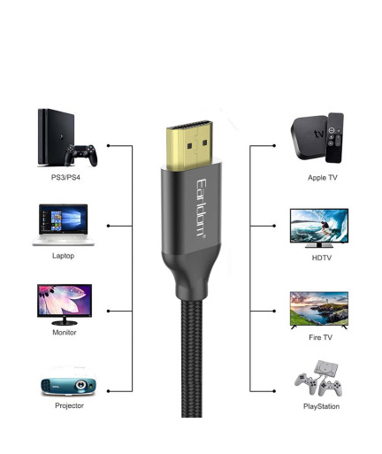 Кабел Earldom ET-W26 HDMI - HDMI, 2м., 4К, С оплетка, Черен - 18384