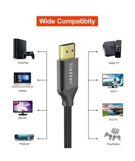 Кабел Earldom ET-W26 HDMI - HDMI, 3м., 4K, С оплетка, Черен - 18385