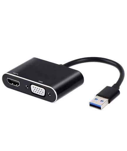 Преходник DeTech, USB 3.0 – HDMI+VGA, Сив - 17843