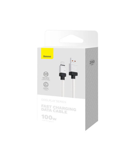 Кабел за данни Baseus CoolPlay, Type-C, 100W, 1.0m, Бял - 40446