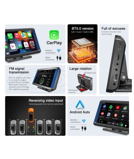 Преносим CarPlay / Android Auto дисплей No brand X300L, 7", За автомобил - 13314