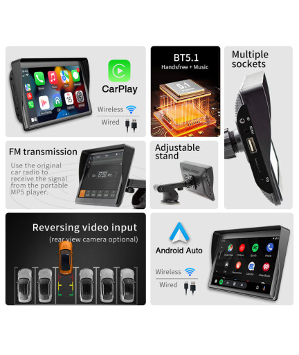 Преносим CarPlay / Android Auto дисплей No brand X600L, 7", За автомобил - 13311
