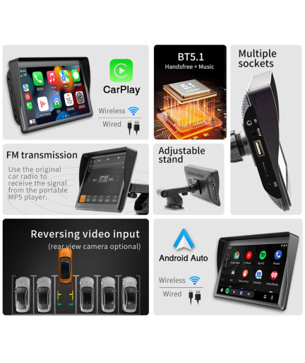 Преносим CarPlay / Android Auto дисплей No brand X600W, 7", За автомобил - 13310
