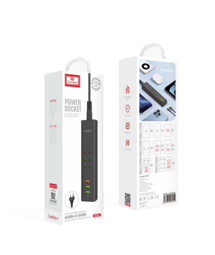 Удължител Earldom ES-SC24, 6 х USB-C, 3 x USB F, 1м., Черен - 40520