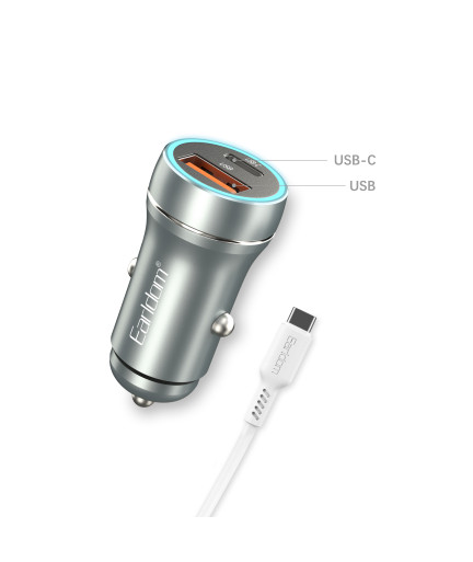 Зарядно устройство за кола Earldom ES-CC29, 30W, USB QC3.0, PD, С Type-C PD кабел, Сребрист - 40351