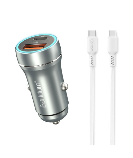 Зарядно устройство за кола Earldom ES-CC29, 30W, USB QC3.0, PD, С Type-C PD кабел, Сребрист - 40351