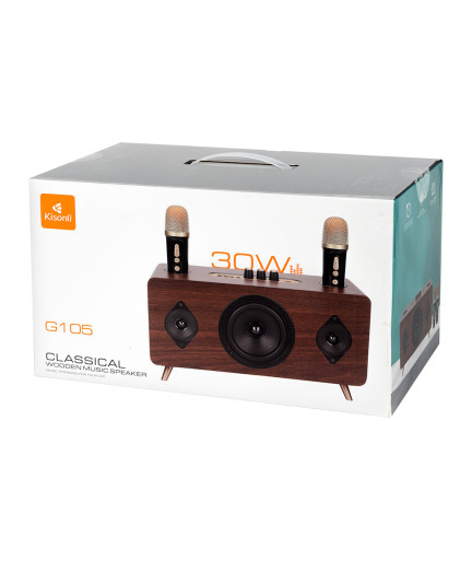 Тонколона Kisonli G105, Караоке, Bluetooth, USB, SD, AUX, Кафяв - 22304