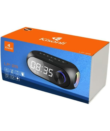 Тонколона Kisonli LP-2S, Bluetooth, Часовник, SD, FM, AUX, RGB, Черен - 22280