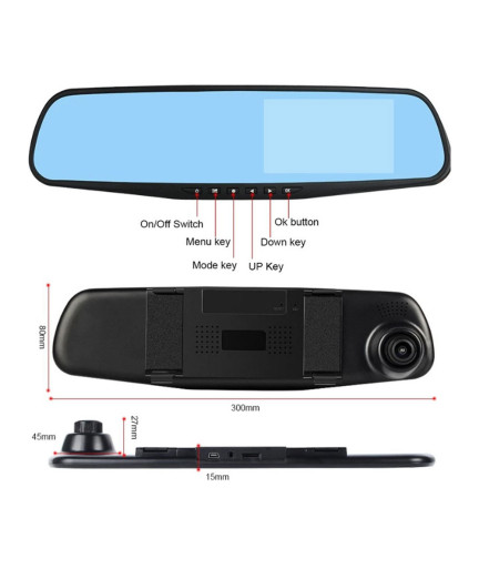 Видеорегистратор огледало за автомобил, No brand XL600, 4.19" - 13340
