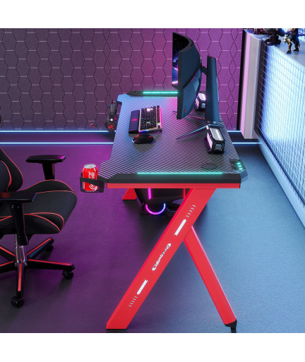 Геймърско бюро No brand D2107, 4 в 1, RGB, Черен - 74007