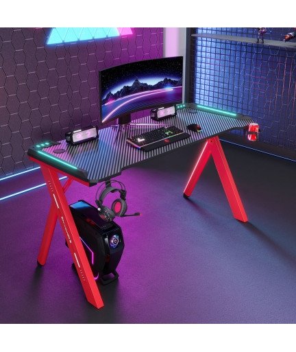 Геймърско бюро No brand D2107, 4 в 1, RGB, Черен - 74007