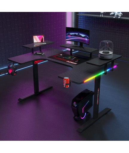 Геймърско бюро No brand P203, 5 в 1, RGB, Черен - 74004