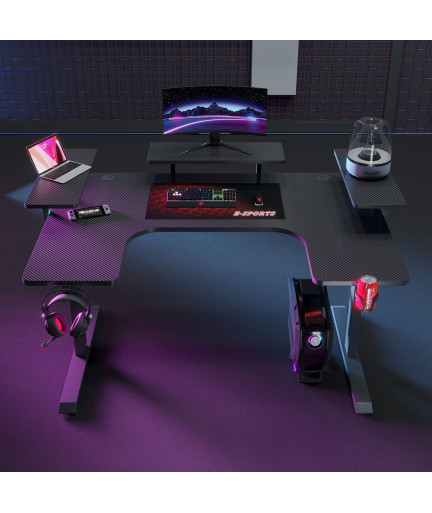 Геймърско бюро No brand P203, 5 в 1, RGB, Черен - 74004