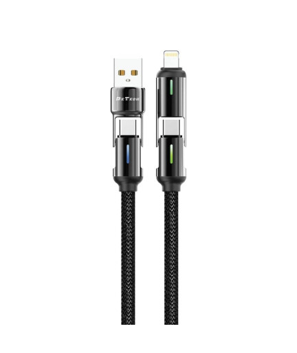 Кабел за данни DeTech DE-55UCI, 4в1 USB-Lightning/Type-C Type-C - Type-C Type-C - Lightning, 1.0m, Черен - 40536