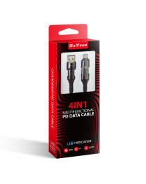 Кабел за данни DeTech DE-55UCI, 4в1 USB-Lightning/Type-C Type-C - Type-C Type-C - Lightning, 1.0m, Черен - 40536
