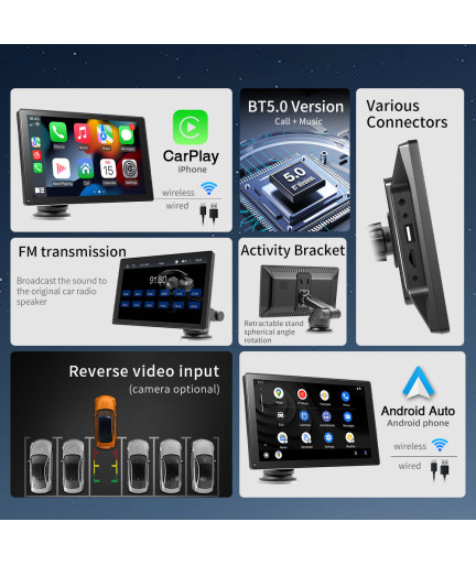 Преносим CarPlay / Android Auto дисплей No brand X5305L, 9", За автомобил - 13315