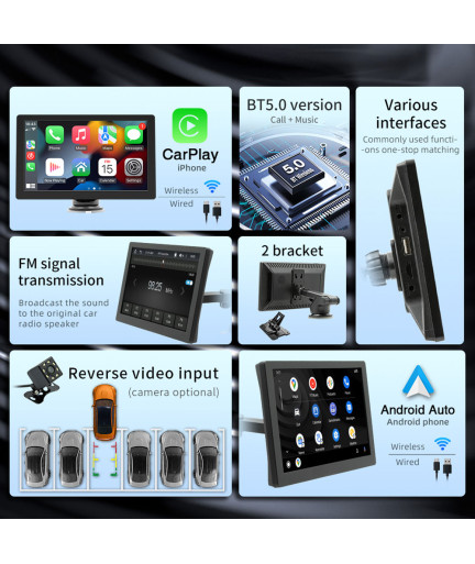 Преносим CarPlay / Android Auto дисплей No brand X5308, 9", За автомобил - 13316