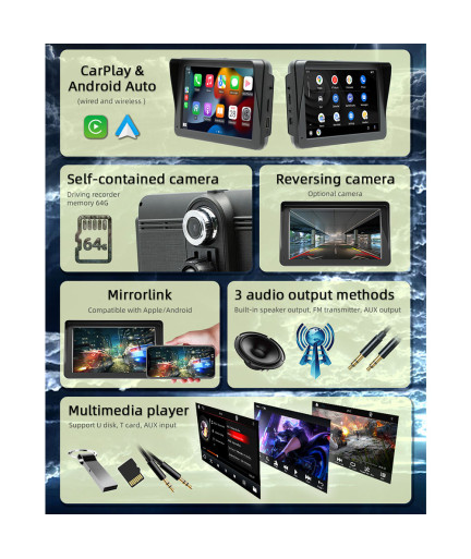 Преносим CarPlay / Android Auto дисплей No brand, X5570R, 7", За автомобил - 13322