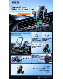 Универсална стойка за телефон Remax RM-C69, Безжично зареждане, Черен - 40532