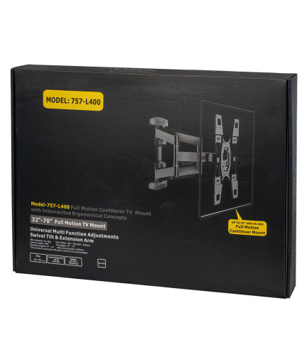 Стойка за телевизор No brand, За стена, С подвижно рамо, До 65", Черен - 17932