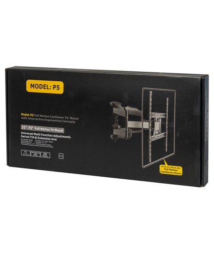 Стойка за телевизор No brand, За стена, С подвижно рамо, До 75", Черен - 17933