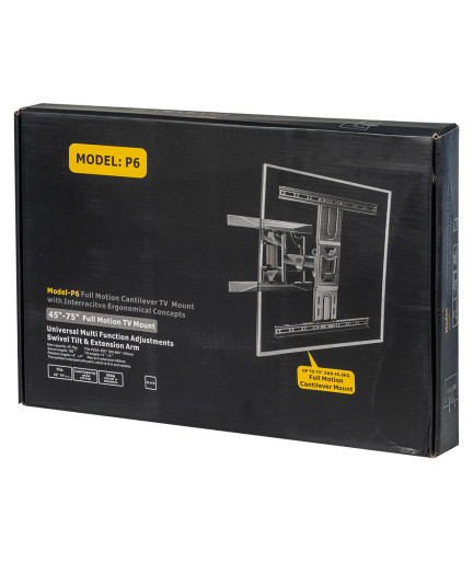 Стойка за телевизор No brand, За стена, С подвижно рамо, До 75", Черен - 17934