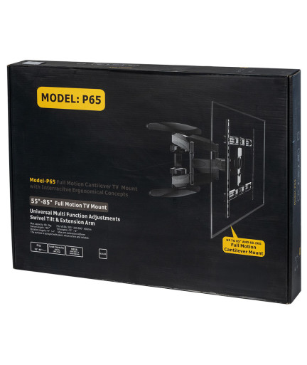 Стойка за телевизор No brand, За стена, С подвижно рамо, До 75", Черен - 17935