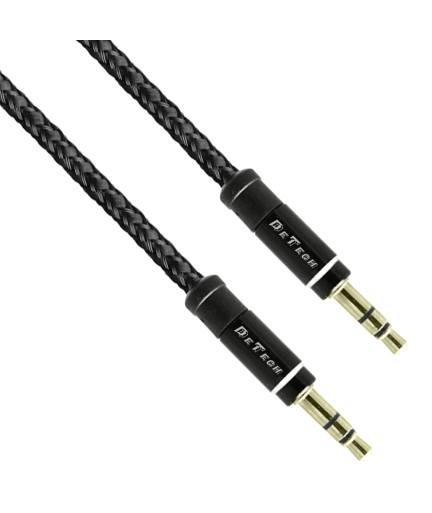 Аудио кабел DeTech DE-04AUX, 3.5mm жак, М/М, 1.0м, Черен - 40275