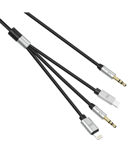 Аудио кабел Earldom ET-AUX09, 3.5mm към Lightning, Type-C, 3.5mm, 3в1, 1.2м, Черен - 40219