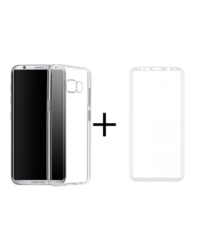 Комплект стъклен протектор + Калъф, Remax Crystal, за Samsung Galaxy S8 Plus, Бял - 52304