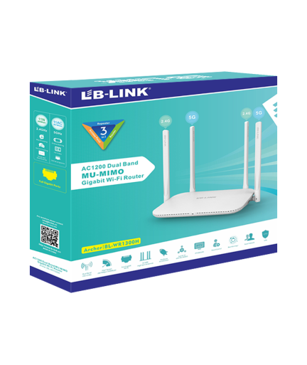 Безжичен рутер LB LINK BL-WR1300H, 1200Mbps, Dual-Band, 4 антени, Бял - 19052