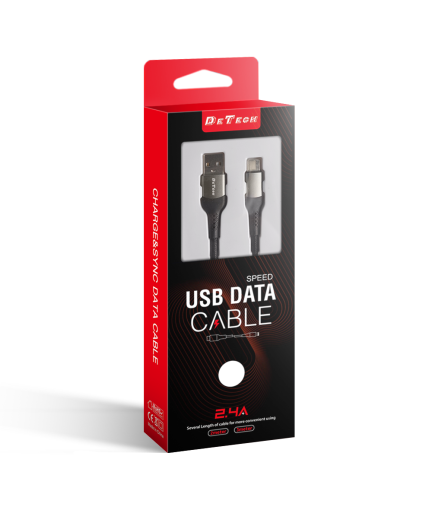 Кабел за данни DeTech DE-43M2, Micro USB, 2.0m, Черен - 40259