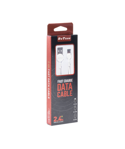 Кабел за данни DeTech DE-C35M, Micro USB, 1.0m, Бял - 40188