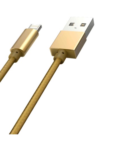 Кабел за данни, LDNIO, 2 в 1, Micro USB + Lightning (iPhone 5/6/7), С оплетка, Златист - 14490