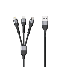 Кабел за зареждане DeTech DE-C41, 3 в 1, Micro USB, Lightning, Type-C, 1.0m, Черен - 40204