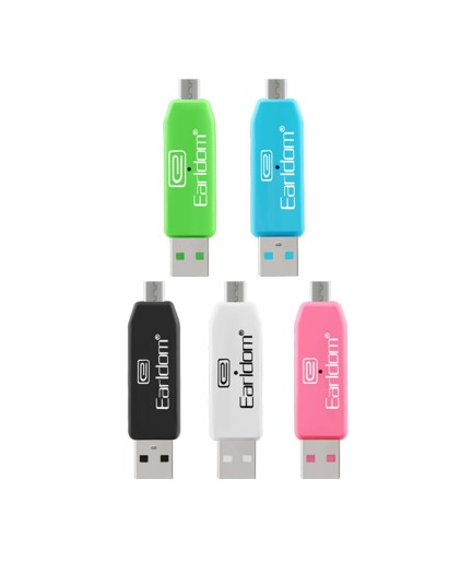 Преходник Earldom ET-OT05, USB F към Micro USB, Четец за карти, OTG, Различни цветове - 40170