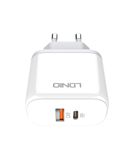 Мрежово зарядно устройство LDNIO A2526C, 45W, 1 x Type-C F, 1 x USB F, PD, QC, PPS, С Lightning кабел , Бял - 40285