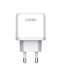 Мрежово зарядно устройство LDNIO A2526C, 45W, 1 x Type-C F, 1 x USB F, PD, QC, PPS, С Кабел Type-C към Lightning , Бял - 40288