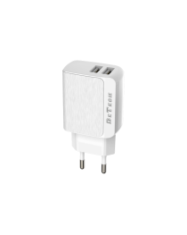 Мрежово зарядно устройство DeTech, DE-09, 5V/2.4A 220V, 2 x USB, Бял - 14139