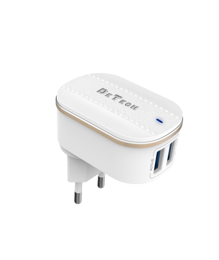 Мрежово зарядно устройство DeTech, DE-15, 5V/3.1A 220V, 2 x USB, Бял - 40095