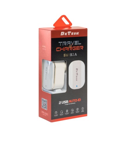 Мрежово зарядно устройство DeTech, DE-15, 5V/3.1A 220V, 2 x USB, Бял - 40095