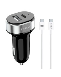 Зарядно устройство за кола Earldom ES-CC14, 1xUSB, 1xType-C, С PD Type-C кабел, Черен - 40244