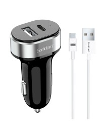 Зарядно устройство за кола Earldom ES-CC14, 1xUSB, 1xType-C, С Type-C кабел, Черен - 40243